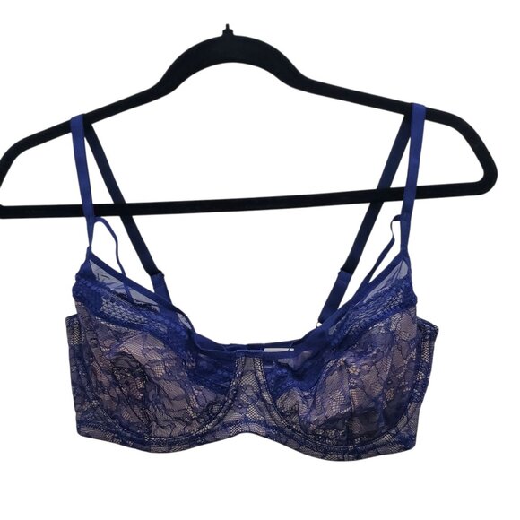 Addiction Lingerie Electric Blue Sheer Lace Luxury Underwire Bra NWT‎ 34F